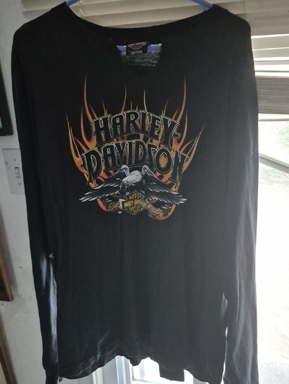 Harley-Davidson Black Long Sleeve Tee with Orange Flame & Eagle Graphic